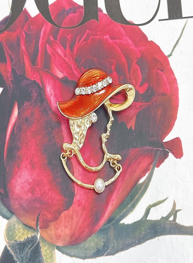 Izpack Elegant Lady Lapel Brooch Pin for Women Crystal Rhinestone Faux Pearl Hat Red Enamel Pins Vintage Backpacks Badges Suit Dress Accessories Jewelry Gifts - Image 3
